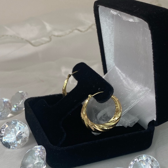 14K YELLOW GOLD classic twisted hoop earrings REAL GOLD 1” - Picture 3 of 10